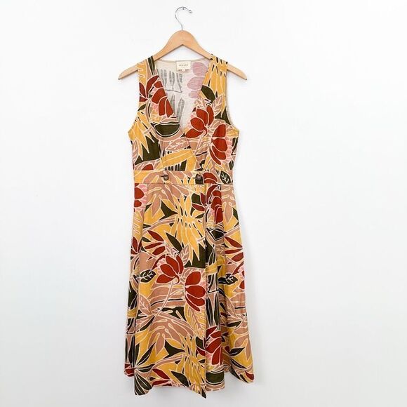 Sezane Women’s Mathilda Linen Blend Wrap Midi Dress Multicolor Tropical Floral - Picture 2 of 11